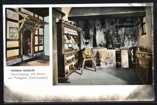 AK Nürnberg, Germanisches Museum, German. Museum, Hauseingang und Küche in Pohlgöns