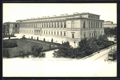 AK München, Königliche alte Pinakothek mit Strassenbahn
