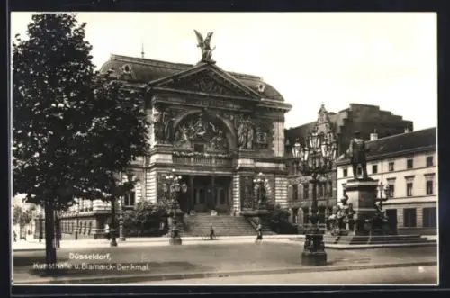AK Düsseldorf, Kunsthalle und Bismarck-Denkmal