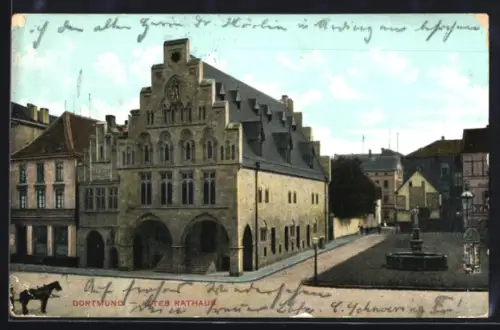 AK Dortmund, Altes Rathaus mit Brunnen