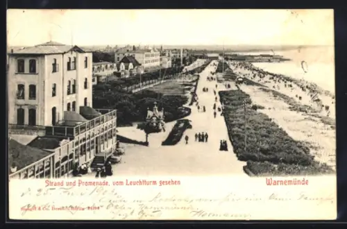 AK Warnemünde, Strand und Promenade, vom Leuchtturm gesehen