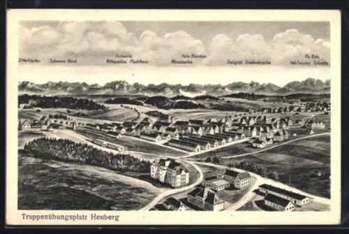 Künstler-AK Truppenübungsplatz Heuberg, Teilansicht mit Mörzelspitze, Fluchthorn und Mittagspitze