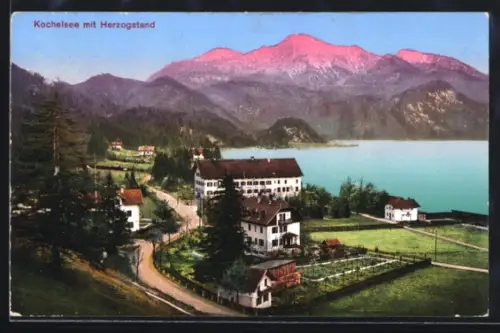 AK Kochel, Hotel-Restaurant am Kochelsee mit Herzogstand