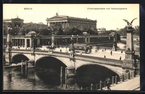 AK Berlin, Friedrichsbrücke und Nationalgalerie, Strassenbahn