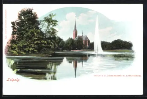 AK Leipzig, Partie aus dem Johannapark mit Lutherkirche