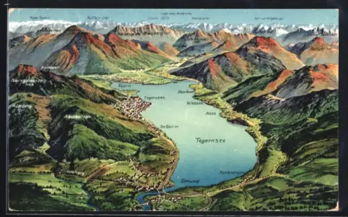 AK Tegernsee, Panorama vom Tegernsee mit Umgebung
