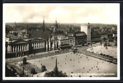 AK Leipzig, Augustusplatz mit Strassenbahn, vom Europahaus gesehen