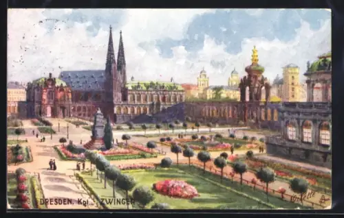 Künstler-AK Dresden, Partie am Zwinger