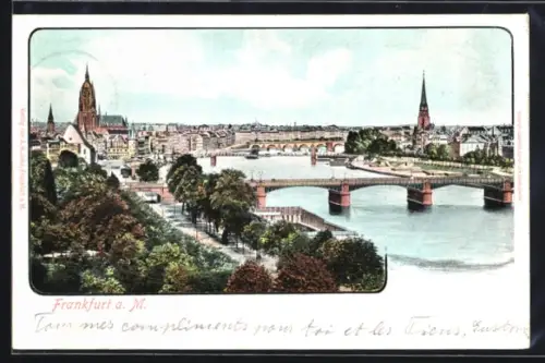 AK Frankfurt a. M., Teilansicht mit Brücke