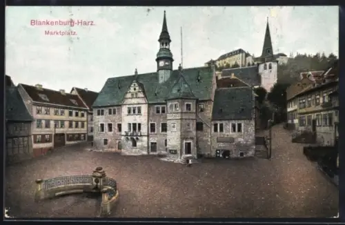 AK Blankenburg /Harz, Marktplatz, Rathaus, Schloss, Kirche