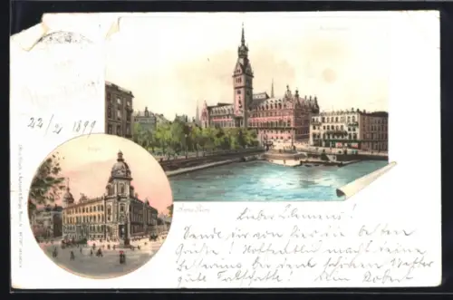 AK Hamburg, Blick zum Rathaus, vor der Post