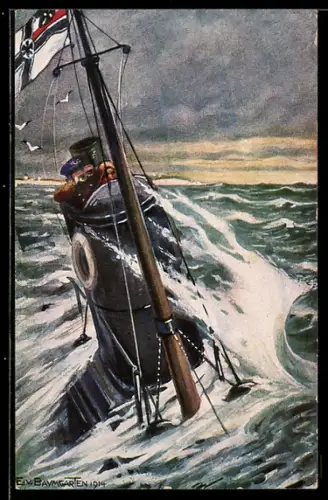 Künstler-AK Deutsches Unterseeboot auf Patrouille an der englischen Küste, U-Boot