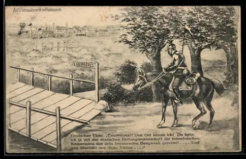 AK Deutscher Ulan auf Patrouillenritt in Frankreich nach Courrieres