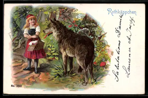 AK Rotkäppchen trifft im Wald auf den Wolf