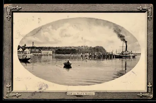 AK Staad b. Konstanz, Uferpartie mit Dampfer, Passepartout