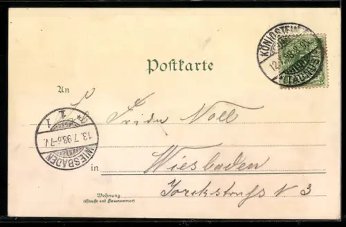 Lithographie Königstein, Ruine, Panorama, Krieger-Denkmal, Hainbad