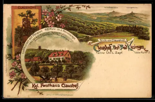 Lithographie Bad Kissingen, Etablissement Königliches Forsthaus Claushof