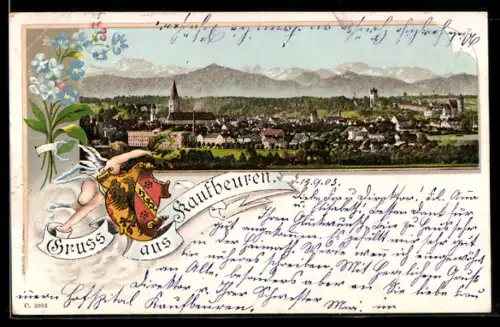 AK Kaufbeuren, Gesamtansicht, Engel mit Wappen