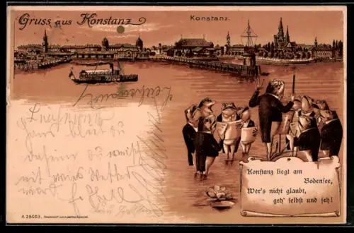 Lithographie Konstanz, Teilansicht mit singenden Fröschen