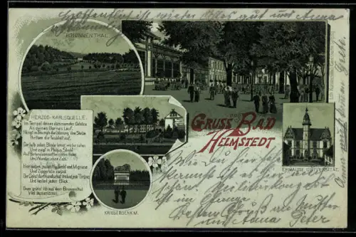 Mondschein-Lithographie Bad Helmstedt, Gasthaus, Ehemalige Universität, Brunnenthal