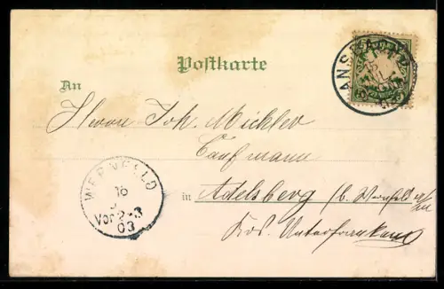 Lithographie Ansbach, Prinzenschloss, Rathaus, St. Johanniskirche