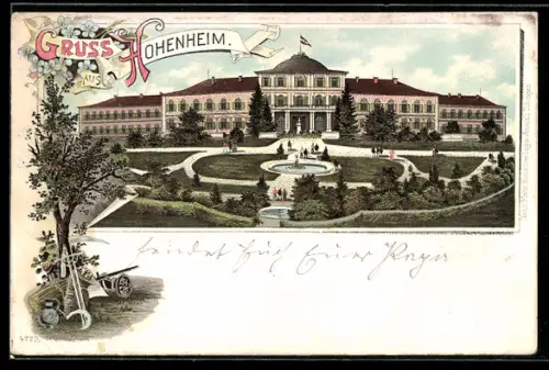 Lithographie Hohenheim, Blick auf Schloss