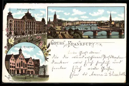 Lithographie Frankfurt, Die neue Post, Römer & Römerberg