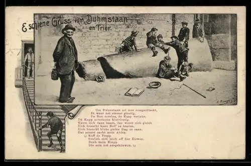 AK Trier /Duhmstaan, Arbeiter am Domstein, humoristische Szene