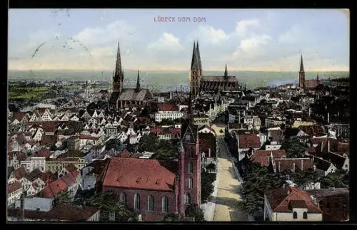 AK Lübeck, Blick vom Dom auf Altstadt und Kirchen