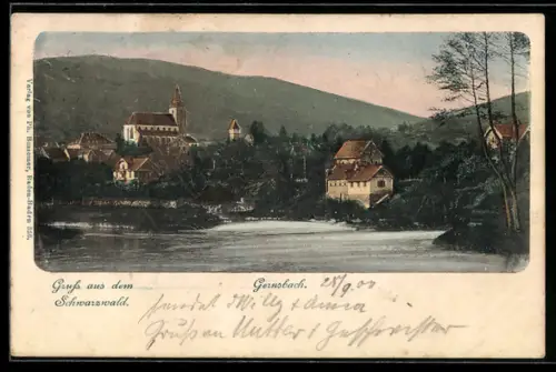 AK Gernsbach /Schwarzwald, Ortsansicht mit Kirche und Fluss