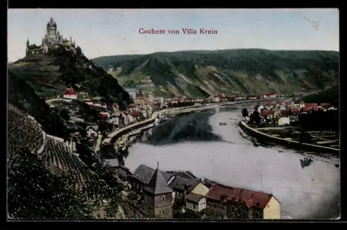 AK Cochem, Blick von Villa Krein auf Reichsburg und Mosel