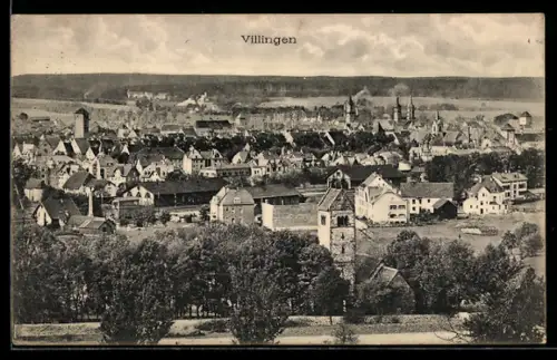 AK Villingen, Stadtansicht mit Kirche und Stadttor