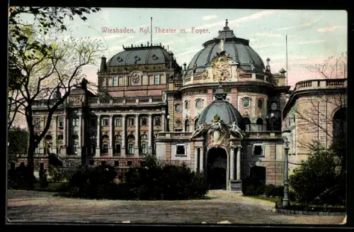 AK Wiesbaden, Kgl. Theater mit Foyer