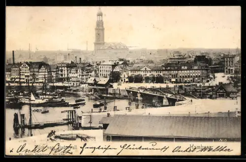 AK Hamburg-Neustadt, Hafen, St. Michaelis Kirche, Brücke vom Baumwall aus