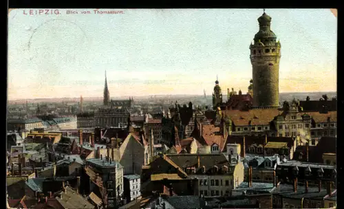AK Leipzig, Blick vom Thomasturm auf die Stadt