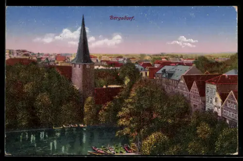 AK Bergedorf, Kirche, Teich, Fachwerkhäuser