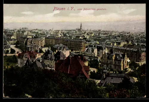 AK Plauen i. V., Ortspanorama vom Bärenstein aus