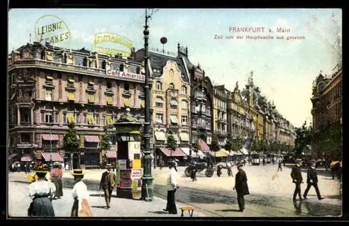 AK Frankfurt a. Main, Zeil von der Hauptwache aus gesehen, Café America
