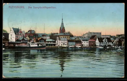 AK Flensburg, Am Dampfschiffspavillon, Ortspanorama