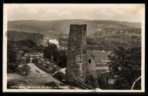 AK Volmarstein, Burgruine mit Blick ins Ruhrtal