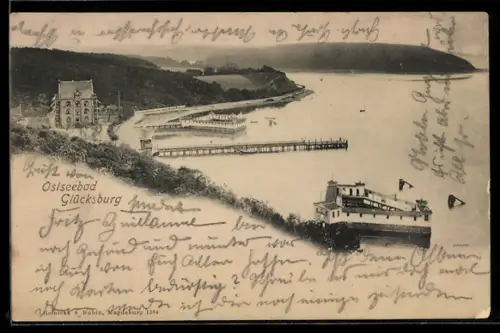 AK Glücksburg, Ostseebad, Seebrücke, Schiffsanleger