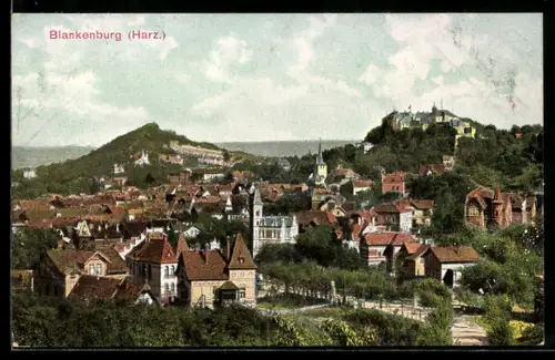 AK Blankenburg /Harz, Stadtansicht mit Schloss und Kirche