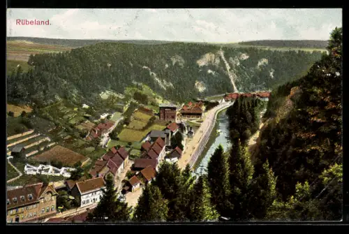AK Rübeland, Ortsansicht mit Harz-Zahnrad-Bahnstrecke