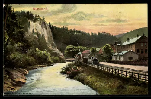 AK Rübeland, Harz-Zahnradbahn, Fluss, Felsen