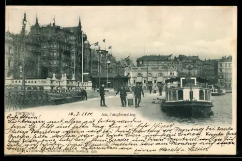 AK Hamburg-Neustadt, Am Jungfernstieg, Alsterdampfer, Uferpromenade