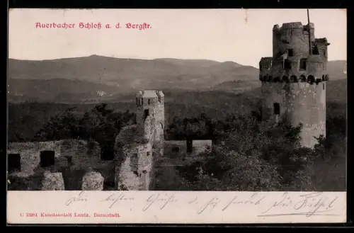 AK Auerbach a. d. Bergstr., Schloss aus der Vogelschau