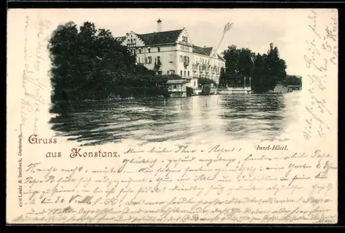 AK Konstanz, Insel-Hotel, vom Wasser gesehen