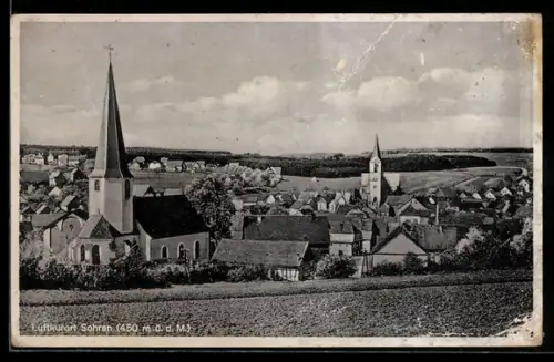 AK Sohren, Ortsansicht mit Kirche und Dorfpanorama