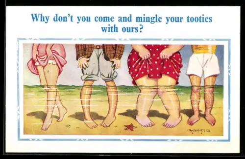 Künstler-AK Donald McGill: Why don`t you come and mingle your tooties with us?