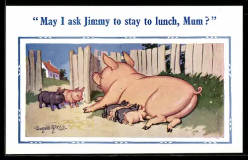 Künstler-AK Donald McGill: May I ask Jimmy to stay to lunch, Mum?